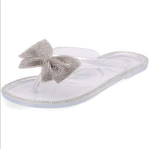 Rhinestone Bowtie Flip Flops Jelly Thong Sandals
